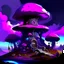 Placeholder: A fantabulous black, magenta and blue (((mushroom tower house))) erected atop a (geologic pillar), surrounded by the uncanny imaginative ((( swirling skies))), offset by the stark hues of a (neon-tinged nebulous space scape), within. captured by the hand a skilled master painter with a focus on (softly blurred compositions and voluminous lighting).