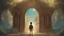 Placeholder: A boy stands in front of a closed magical gate, standing in all its splendor as a guardian of the mysterious worlds. The gate is decorated with complex historical inscriptions that reflect ancient stories and secrets that have not yet been revealed. The artistic details stand out in the statue, where light and shadow intertwine to create a magical painting. The portal emits vibrant, bright, almost muted colors, as if preparing to reveal hidden worlds beyond. The golden lock adds a final to