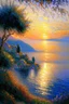 Placeholder: Greece landscape oil painting, detailed Claude Monet, detailed, sunrise