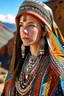 Placeholder: Young Berber woman, detailed, hyper realistic, wearing a vibrant Amazigh dress adorned with geometric patterns, silver jewelry glinting in the sun, standing proudly in the Atlas Mountains.