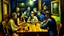 Placeholder: painting of a group of people sitting around a table eating, the potato eaters, tavern, peasant wedding at midnight, inspired by Vincent Van Gogh