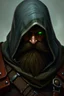 Placeholder: thick bearded hooded warhammer 40k rogue trader, the hood obscures his facial features but there is a distinct green eye glow it should look like an oil painting