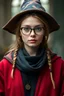 Placeholder: Young adult female human wizard wears glasses