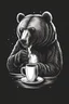Placeholder: Bear drinking from mug of coffee, vector black & white logo