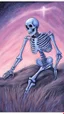 Placeholder: A pastel painting of a skeleton on a hilllookin into the night sky. A nebular in the sky. Painting. Purple colours. Blue colours. Colorful.Pastel colours. Masterpiece.
