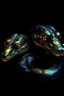 Placeholder: CA two headed snake digital portrait, dark fantasy, black iridescent scales, holographic, shiny, PoVC texture, wet look,