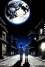 Placeholder: THE MOON HIDDEN SHADOWY FIGURES LABIRINTHINE STREETS meeting big brother STYLE OF HIROKU OGAI