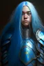 Placeholder: A portrait of a young girl with an heavy armor, long blue hair