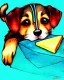 Placeholder: cute puppy eating cheese, art deco, romanticism, watercolor, visual novel, cheerful, furry, sleepy, rembrandt lighting, colorful lighting, blue, teal, aqua, red, purple, yellow, black, detailed, masterpiece