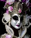 Placeholder: Beautiful venetian canial wite ad black bioluminescense and pink irridescensestyle woman adorned with pearl art, mollusk shell headress with mollusk shell colour water lily black irridescent flower wearing pearl art style mollusk shell ribbed costume metallic filigree venetian carnival style Golden dust make up, irridescent masque and costume organic bio spinal al ribbed bokeh mollusk pearl art shell background full florals lights extremely detailed hyperrealistic. Maximálist concept portrait ar