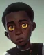 Placeholder: Portrait of a handsome black skinned toddler warlock boy with dark hair by Jim Kay