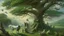 Placeholder: In the misty green hills of the Hibernian countryside, a wise druid tends the sacred oak tree, surrounded by sacred animals such as a majestic wolfhound, a noble white stag, and a regal eagle soaring overhead.