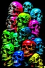 Placeholder: a stack of 1000 anatomically correct cartoonish skulls, vivid colors, dark comedy, well lit, high detail, photorealistic, dayglo, blacklight