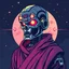 Placeholder: 8 bit pixelart of a terminator like robot, synthwave colored, vaporware, budist monk robe