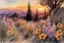 Placeholder: Amazing beautiful sunset, flowers, rocks, mountains, trees, sci-fi, fantasy, epic, john singer sargent watercolor paintings