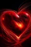 Placeholder: Primer plano de un corazon rojo que se estira en el medio como un elastico y emana fuego fondo de universo