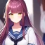 Placeholder: Clear focus,High resolution, hot pink long straight hair, long straight bangs, and yellow eyes, wearing a sailor uniform, Extreme Close Up