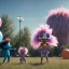 Placeholder: Ultra realistic circus scene. Sweet hair monster and Child’s playing, smile, happy, color bubbles, smooth color, waist up view, Wes Anderson style, dark ambient, highly detailed, concept art, unreal engine 5, god rays, ray tracing, RTX, lumen lighting, ultra detail, volumetric lighting, 3d, finely drawn, high definition, high resolution.