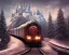 Placeholder: landscape of a vintage red train pulling into a station, hogwarts express, platfrom 9 3/4, dynamic lighting, dynamic movement, DSLR, panorama, wide-angle lens, perspective