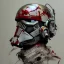 Placeholder: photorealistic scout trooper helmet with weathered painting , illustration on coarse canvas by <agnes cecile> and <Yoji Shinkawa>, ornate and intricate details , soft smooth lighting, ultra detailed concept art,