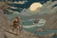 Placeholder: digital painting of the odyssey quest with the mythos cyclops by homer, in the style of hokusai and van gogh