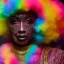 Placeholder: full body shot, masterpiece, best quality, man of median age, black skinned, sparkling eyes, fluorescent skin, colorful makeup, afro, highly detailed body, afrofuturism, scifi, sun light, 4K, RAW, depth of field, high contrast, realistic details, 24mm