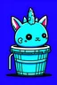 Placeholder: blue minecraft axolotl in a bucket, cartoon lineart style, strong bold lines, pixelated, blocky