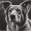 Placeholder: a single barking dog face, charcoal, detailed, realistic