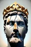 Placeholder: Ultra Realistic image, Roman sculpture, white marble material, Lionel Messi, gold Laurel leaves wreath, renaissance ornaments, radial gold lines, one gold star in heart, radial composition, geometric ornaments, blue marble background, chisel style, waist up portrait, emperor style, epic, celestial, cinematic lighting, God light, god rays, 4k resolution, smooth details, ornate details, soft lighting, unreal engine 5, art station, substance 3d.