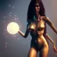 Placeholder: full body portrait of woman in the style of Gustavo Torres, flowing hair, perfect face, perfect anatomy, vampirella, 2 piece string bikini, 3d sculpted, fighting stance, a beautiful digital painting of futuristic cyberpunk city lighting, unreal engine render, mdjrny-v4 style, highest quality render, cinema 4d, zbrush,