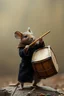 Placeholder: A mouse warring a black coat dressed brown coat, playing the Drum