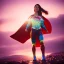 Placeholder: superwoman. photographic, bright colors and sunset, oil on canvas, kodachrome, volumetric light