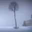 Placeholder: one lonely ginkgo tree at the end of the world, snow falling