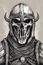 Placeholder: WARRIOR skull helmet, comic style, portrait