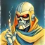 Placeholder: retro anime style, full color, dark serious 1980s anime terminator like robot, moebius artist, magic, watercolor, buddist monk robe,