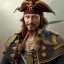 Placeholder: pirate Captain wielding a sandstone rapier and sandstone dagger. Wearing a hat with an impressive feather and with a brutal scar across his neck, fantasy D&D character, portrait art by Donato Giancola and Bayard Wu, digital art, trending on artstation, 4k