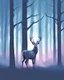 Placeholder: night, deer with antlers standing sideways, looking at viewer, realistic water color painted, among light colored tall simplified tree trunks, foggy, digital painting, Easter Spring pastel colors, colorful, dark background