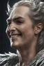 Placeholder: a very close up side profile image of an evil angel, smiling,8k quality, supper realistic