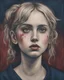 Placeholder: A portrait of a Singer Danish MØ face, painting by John Kenn Mortensen, darkblue and darkred tones,