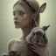 Placeholder: a cute smiling girl holding her bunny, tattoo in her face, michelangelo oil painting, steam punk, scary, horror, realistic, made in octane, cinematic, ultra-realistic, extremely detailed octane rendering, 8K, VRAY Super Real ar 2:3, dof photorealistic futuristic 50mm lens hard lighting dark gray tintype photograph, realistic lighting, sephia colors