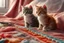 Placeholder: Hand sewn and embroidered extremely cute kittens, threads, sewing needles and a pair of scissors on a table on lace blanket in a luxury bedroom, centre, bold colours elegant fantasy 8k beautiful dynamic lighting award winning imperial colors hyperrealistic ultra detailed 4K 3D high definition crisp quality colourful hdr in sunshine