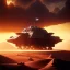 Placeholder: volumetric dramatic desert Battle scene with futuristic hovering military armored Hovercraft painted by chris foss, floating, 4k, 8k, Minutiae, highly detailed, pennant, hovering, stripes, sunset [duststorm, nimbus clouds]