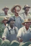 Placeholder: a asian, black, white, latino group of farmers singing in the farming field