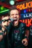 Placeholder: A very angry and bitter punk rocker screaming at microphone, very aggresive image in a club house, his name i FOLKE, and the name FOLKE in background