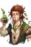 Placeholder: drunk wet pirate nereid male with auburn hair and seaweed