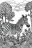 Placeholder: Outline art, zebra in the garden, cartoon style, black and white, low detail, no shading, --ar 9:11