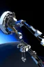 Placeholder: In a sci-fi starry sky background, a slender space flexible robotic arm with flexible joint is located on the satellite.The images have high resolution.