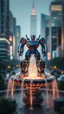 Placeholder: transformer car standing on top above sky scrapers in fountain in the style of Escher, bokeh like f/0.8, tilt-shift lens 8k, high detail, smooth render, down-light, unreal engine, prize winning
