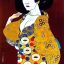 Placeholder: Retrato de cuerpo entero de una Geisha bella voluptuosa vestida estilo de Gustav Klimt