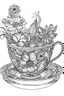 Placeholder: Outline art for coloring page, AVANT GARDE ONE ENGLISH TEACUP, coloring page, white background, Sketch style, only use outline, clean line art, white background, no shadows, no shading, no color, clear